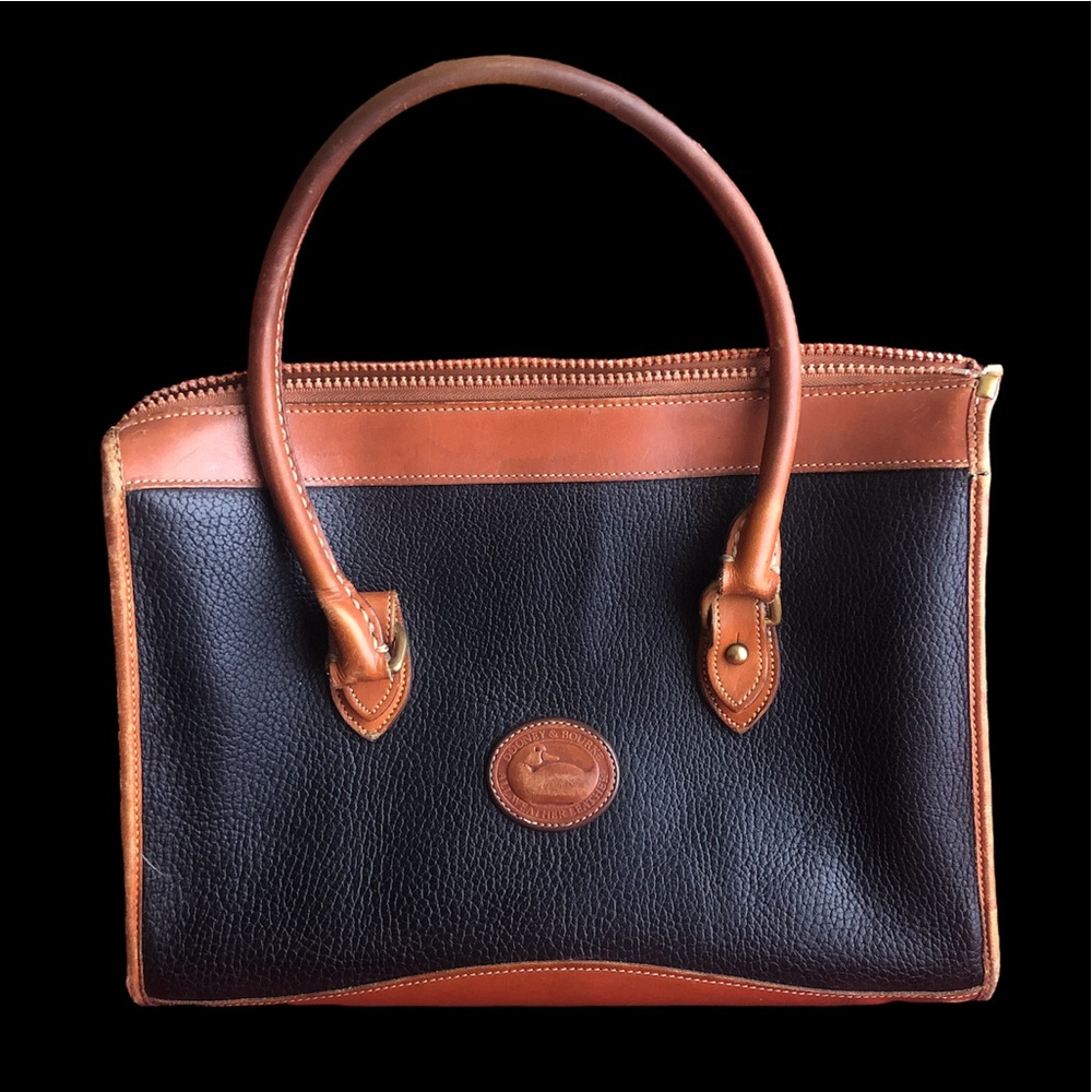 Vintage Dooney & Bourke Pebble Leather Blue and Tan Satchel Purse